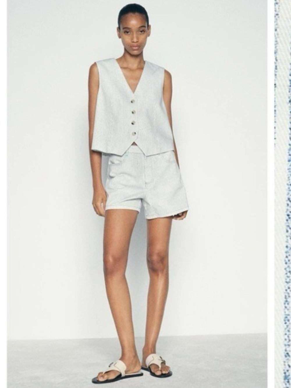 Zara White Vest with Thin Blue Stripes and Tortoiseshell Buttons - Picture 2 of 7